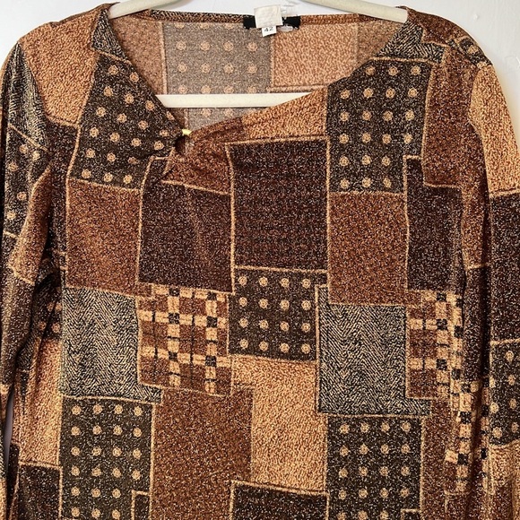 Jex Collection Brown Retro 90’s long Sleeve Blouse B1 - Picture 2 of 4